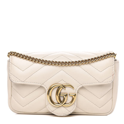 Gucci Calfskin Matelasse Super Mini GG Marmont Shoulder Bag White 1 of 17