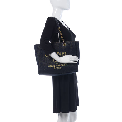 Chanel Lurex Canvas Small Deauville Tote Navy Blue Gold 2 of 10