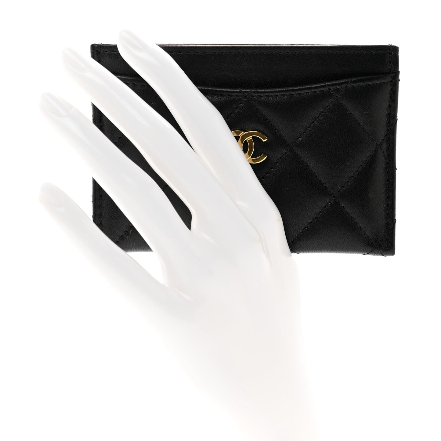 Lambskin Quilted Card Holder Black
