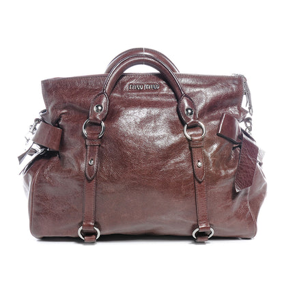 Miu Miu Leather Vitello Lux Bow Bag Brown 1 of 8