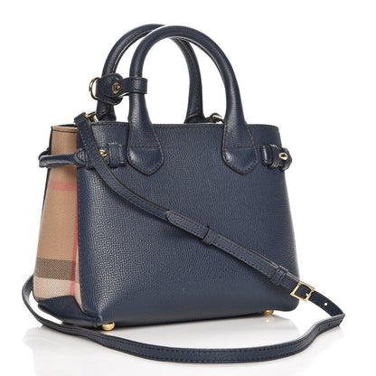 Burberry Grainy Calfskin House Check Baby Banner Tote Ink Blue 4 of 9