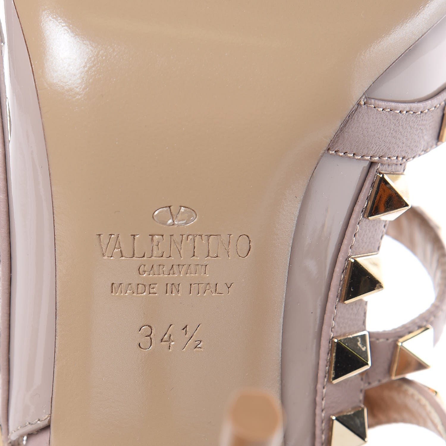 Valentino Garavani Patent Rockstud Ankle Strap Pumps 34.5 Poudre 6 of 8