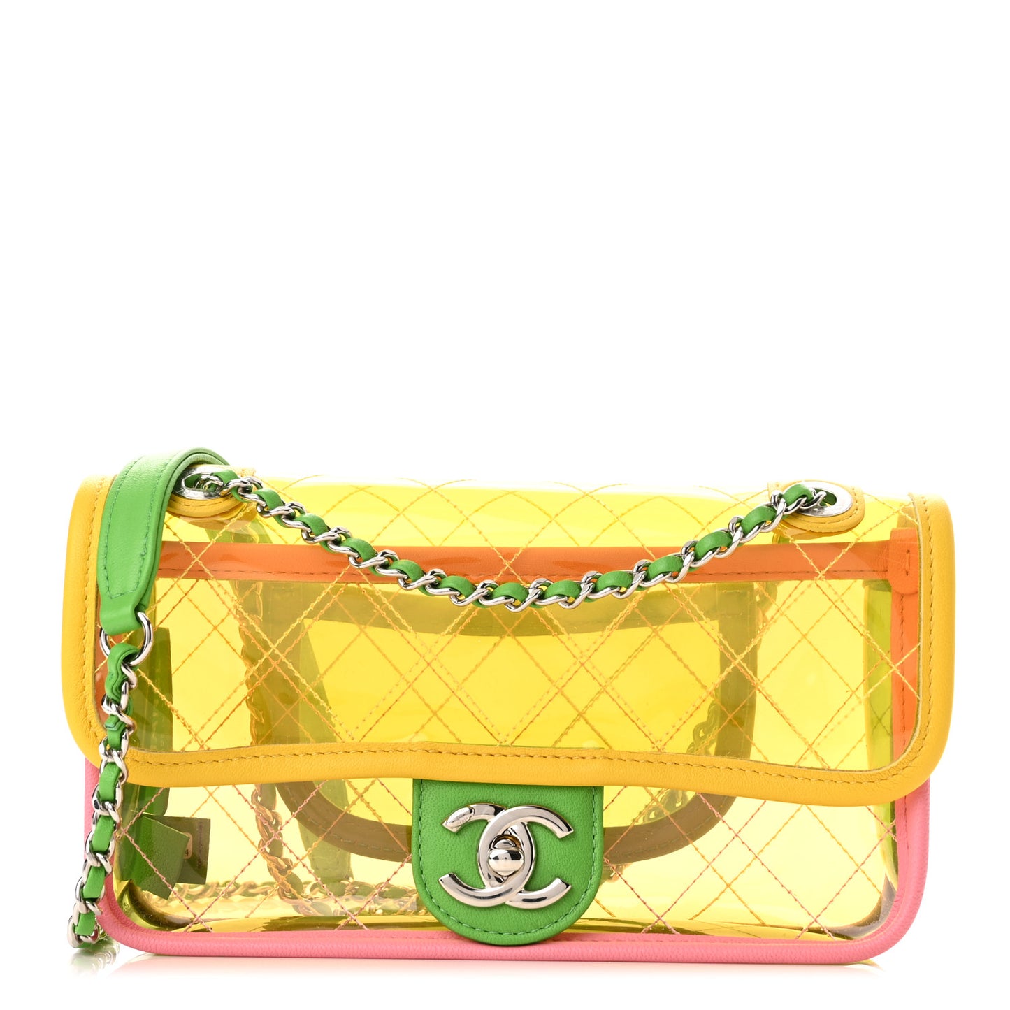 Lambskin PVC Quilted Mini Coco Splash Flap Yellow Green Pink