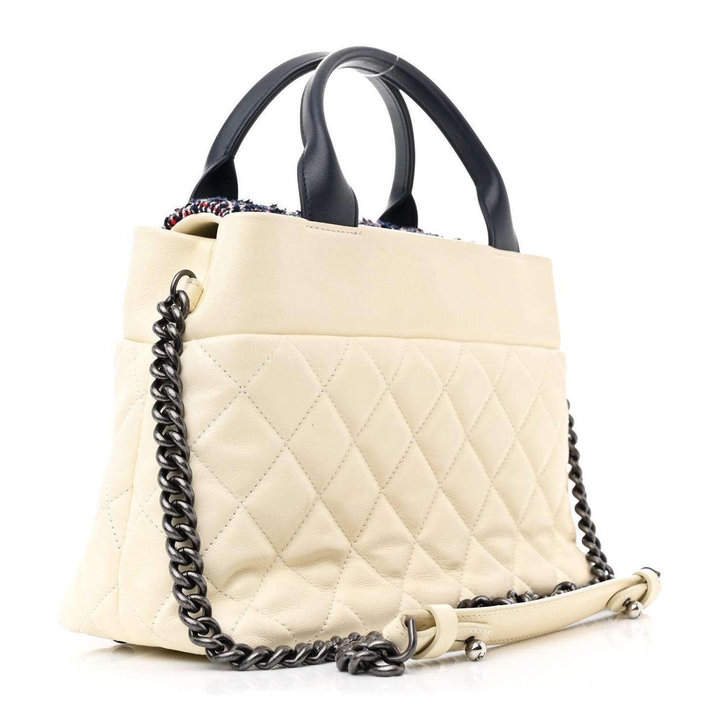 Calfskin Tweed Quilted Small Tote White Multicolor