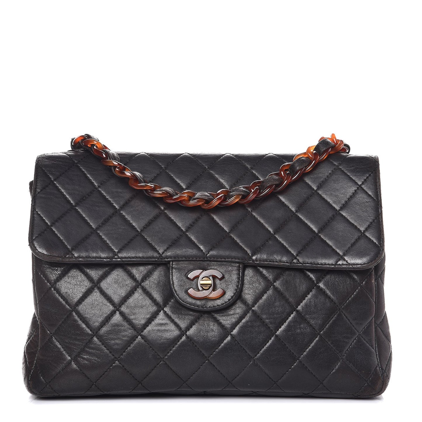 Lambskin Quilted Bekko Jumbo Single Flap Black