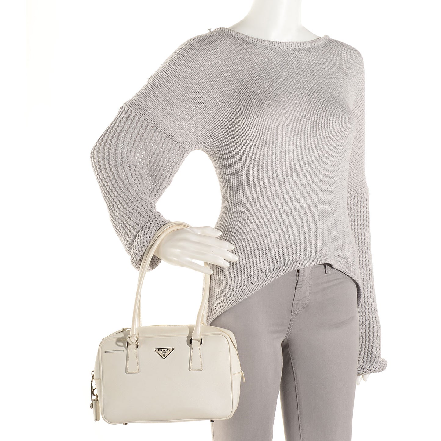 Saffiano Lux Petite Bowler Talco White