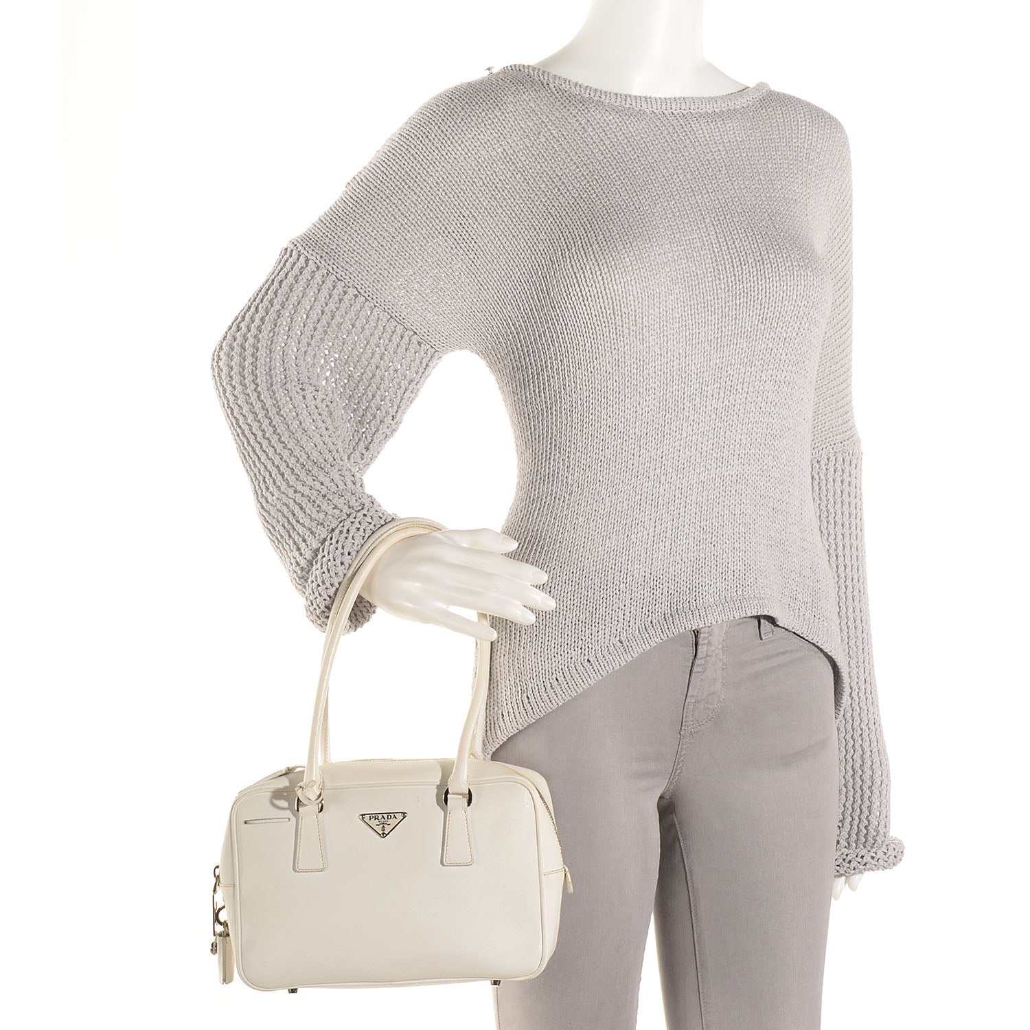 Prada Saffiano Lux Petite Bowler Talco White 2 of 12