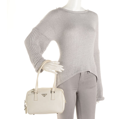 Prada Saffiano Lux Petite Bowler Talco White 2 of 12
