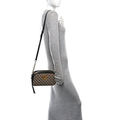 Gucci Monogram Matelasse Diagonal Small GG Marmont Chain Shoulder Bag Beige Black 2 of 10