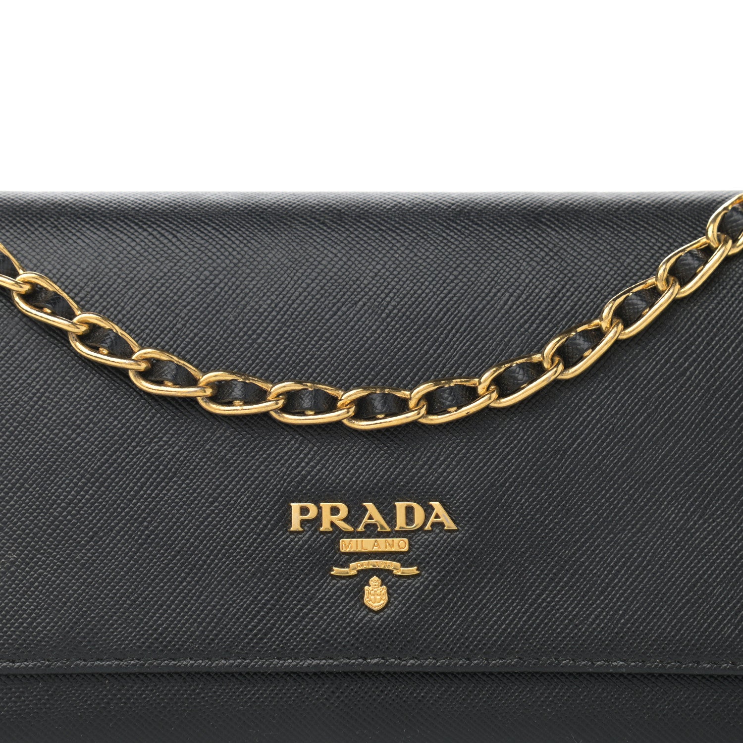 Prada Saffiano Metal Oro Chain Wallet Black 8 of 12