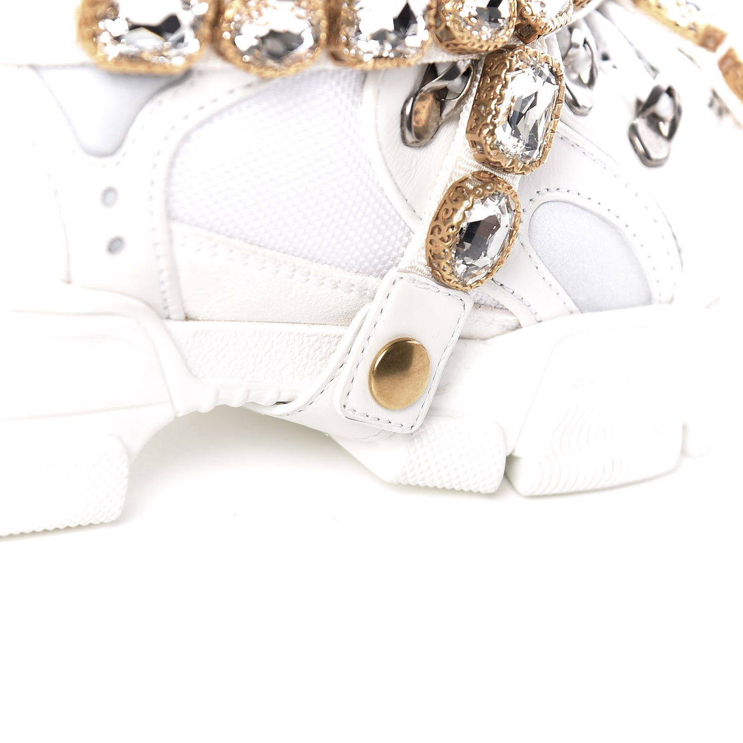 X SEGA Mesh Calfskin Suede Removable Crystals Womens Flashtrek Sneakers 36 Great White