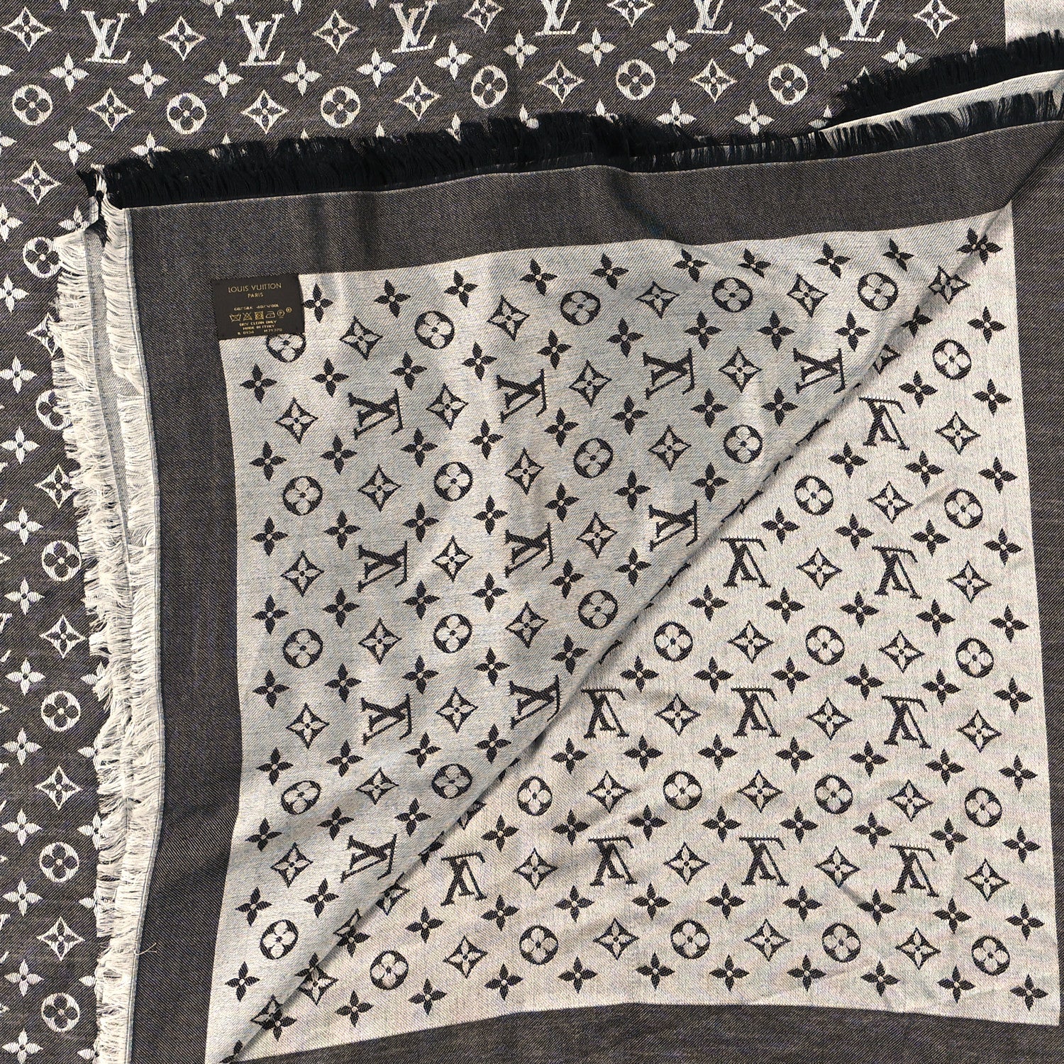 Louis Vuitton Silk Wool Monogram Denim Shawl Black 2 of 4