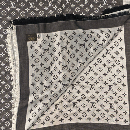 Louis Vuitton Silk Wool Monogram Denim Shawl Black 2 of 4