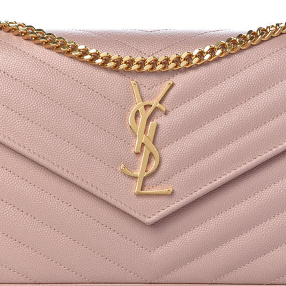 Saint Laurent Grain De Poudre Matelasse Chevron Monogram Chain Wallet Pale Pink 9 of 10