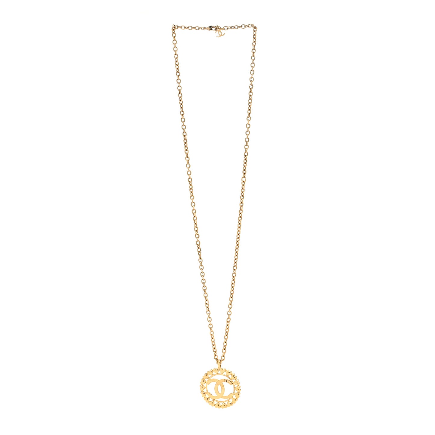 Metal CC Heart Medallion Chain Pendant Necklace Gold