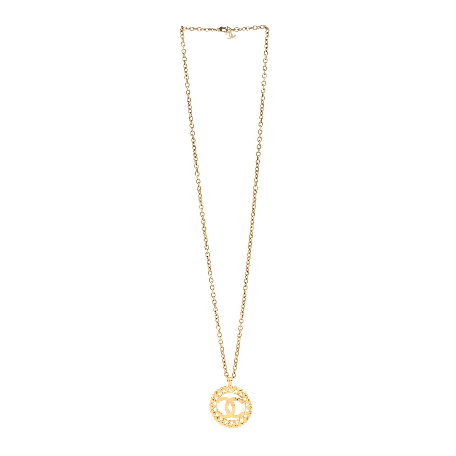 Chanel Metal CC Heart Medallion Chain Pendant Necklace Gold 3 of 5