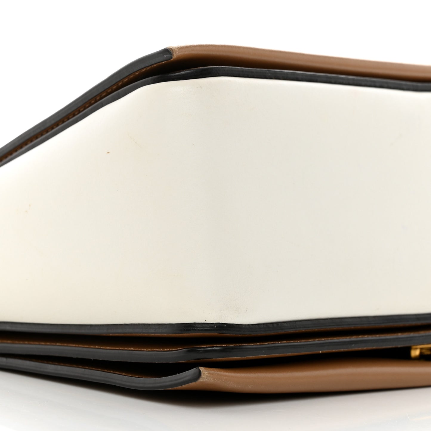 Shiny Smooth Calfskin Medium Frame Shoulder Bag Tan Optic White