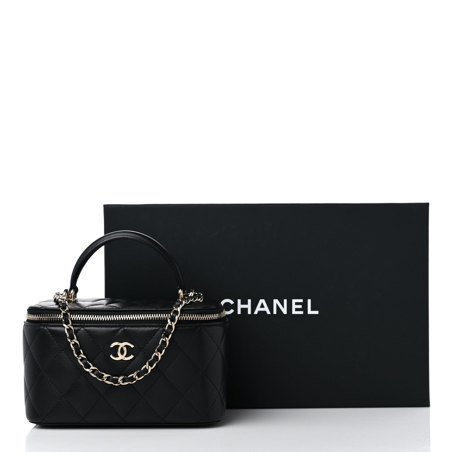 Chanel Lambskin Quilted Small Top Handle Vanity Case With Chain Black 10 of 10