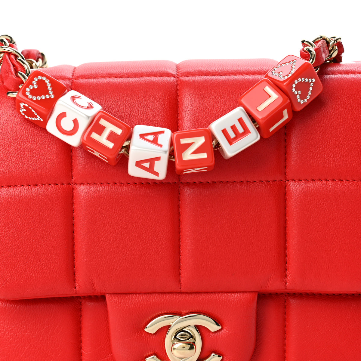 Lambskin Resin Crystal Square Quilted Monacoco Mini Flap Red