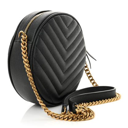 Saint Laurent Grain De Poudre Matelasse Chevron Quilted Round Vinyle Camera Bag Black 3 of 11