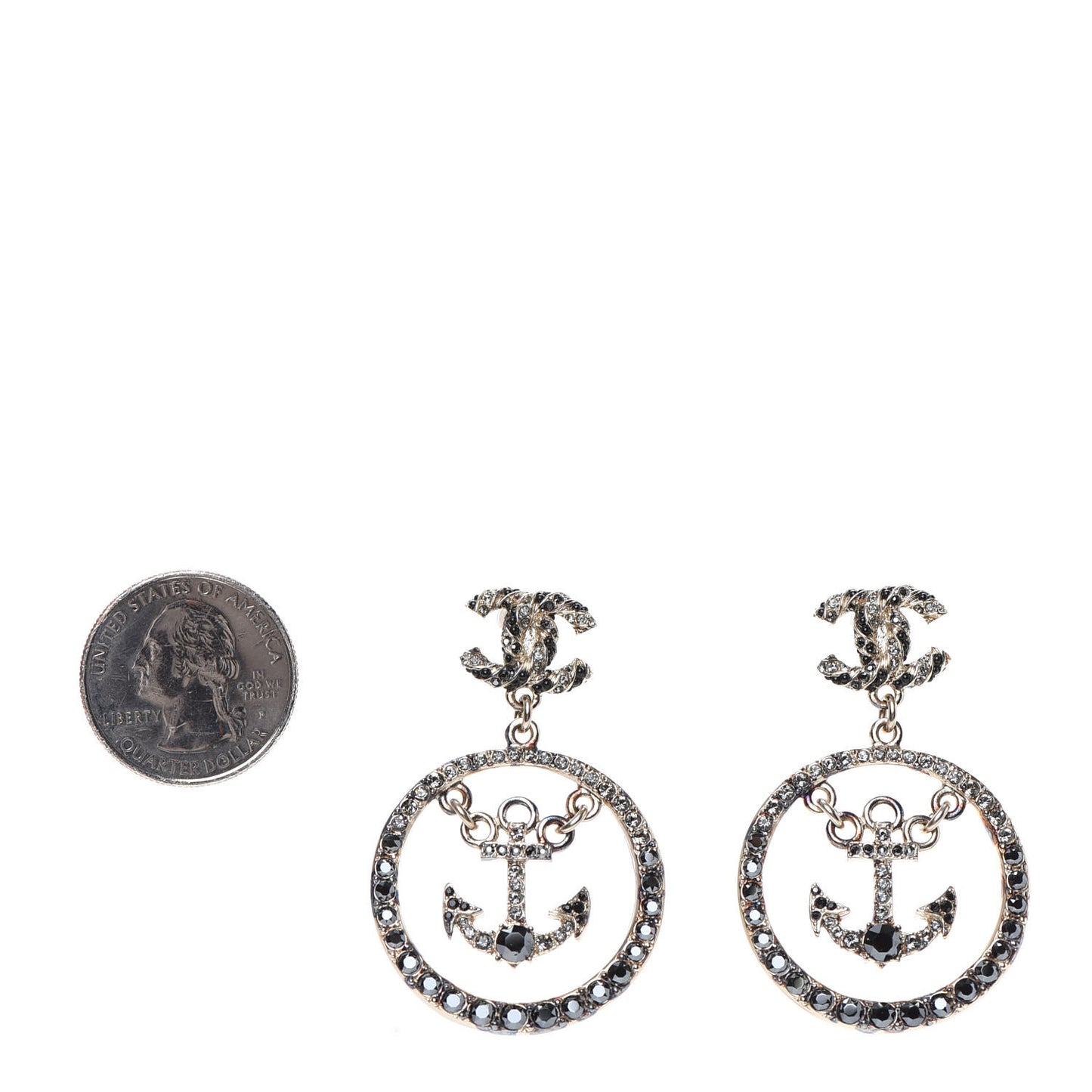 Crystal Pearl CC Anchor Drop Earrings Silver