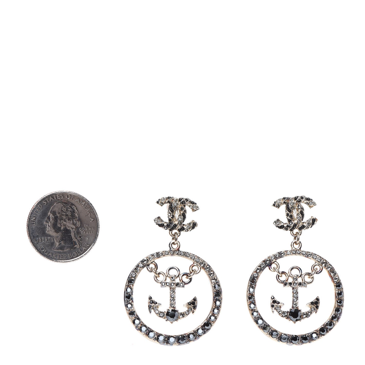 Chanel Crystal Pearl CC Anchor Drop Earrings Silver 2 of 4