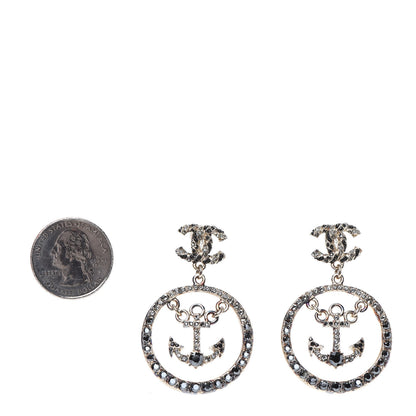 Chanel Crystal Pearl CC Anchor Drop Earrings Silver 2 of 4