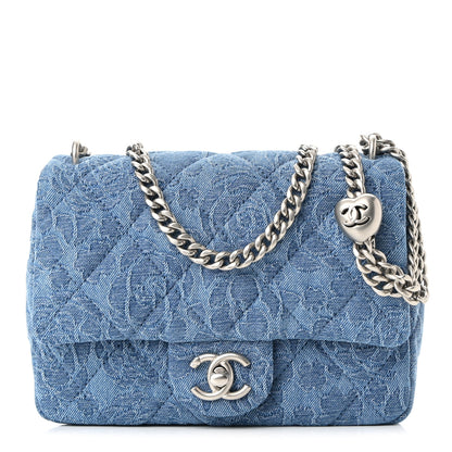 Chanel Denim Quilted Camellia Sweetheart Mini Flap Blue 1 of 10