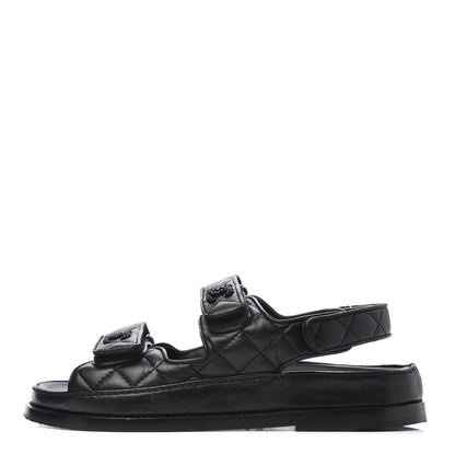 Chanel Lambskin Velcro Dad Sandals 36.5 Black 1 of 15