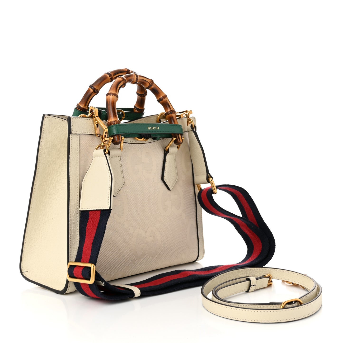 Monogram Jumbo GG Textured Dollar Calfskin Web Small Diana Tote Bag Mystic White