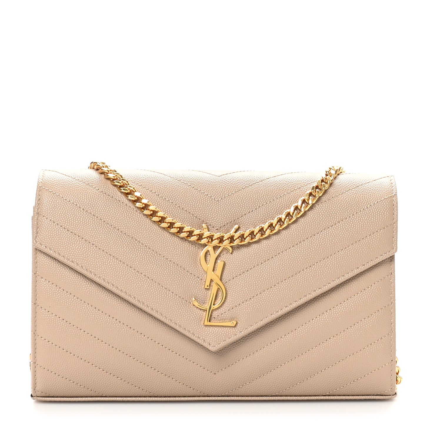 Grain De Poudre Matelasse Chevron Monogram Chain Wallet Dark Beige