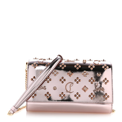 Christian Louboutin Metallic Patent Calfskin Spikes Loubinthesky Paloma Clutch Vintage Rose 1 of 12