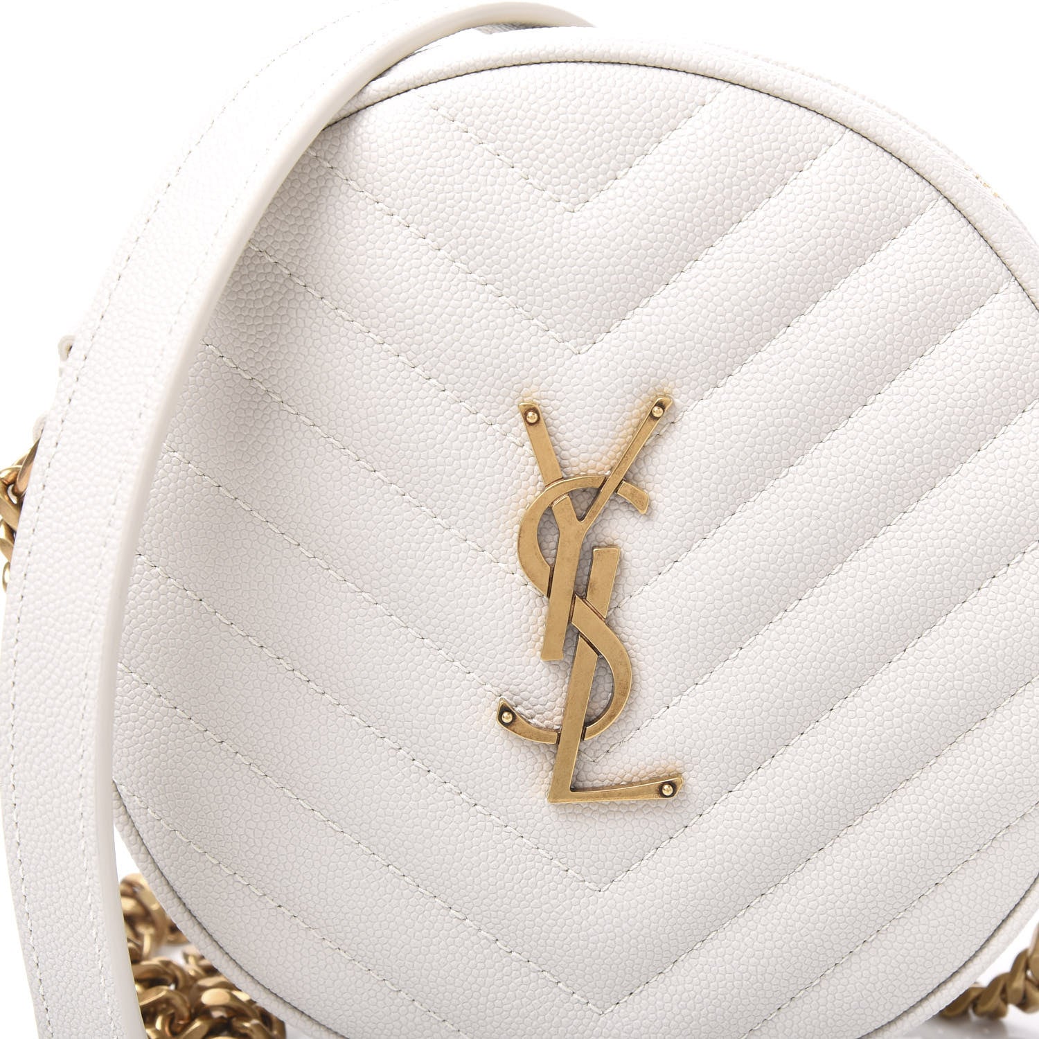 Saint Laurent Grain De Poudre Matelasse Chevron Quilted Round Vinyle Camera Bag White 9 of 9