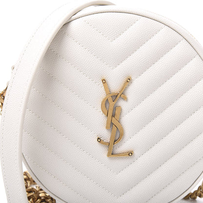 Saint Laurent Grain De Poudre Matelasse Chevron Quilted Round Vinyle Camera Bag White 9 of 9