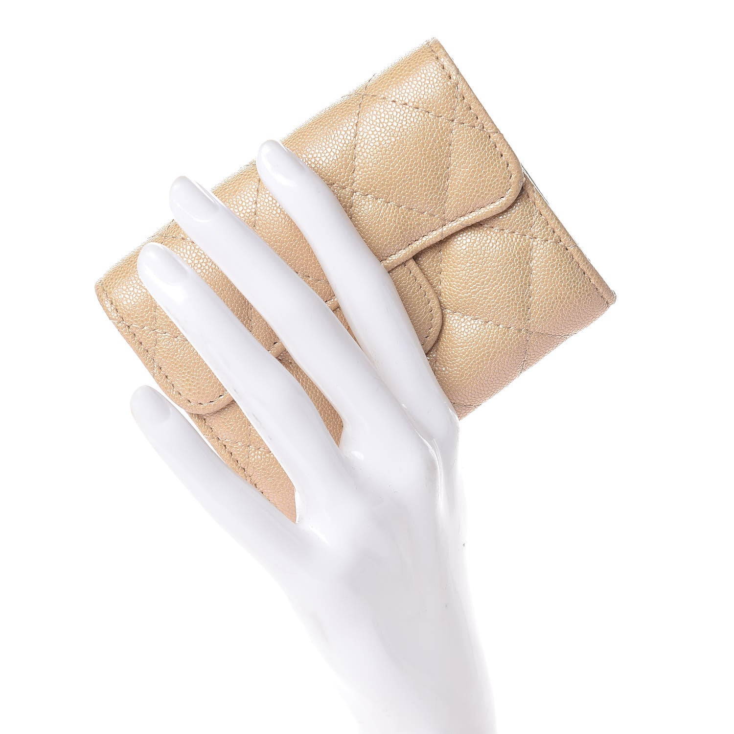 Chanel Iridescent Caviar Quilted Flap Card Holder Wallet Beige 2 of 9