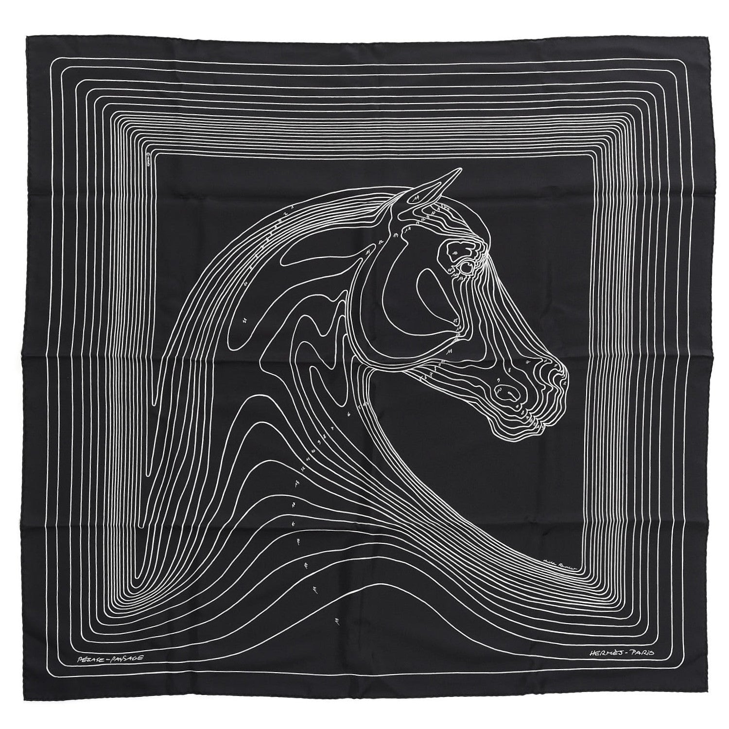 Hermes Silk Pegase Paysage Scarf 90 Black Beige 1 of 8