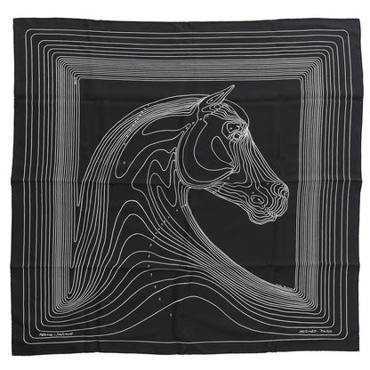 Hermes Silk Pegase Paysage Scarf 90 Black Beige 1 of 8