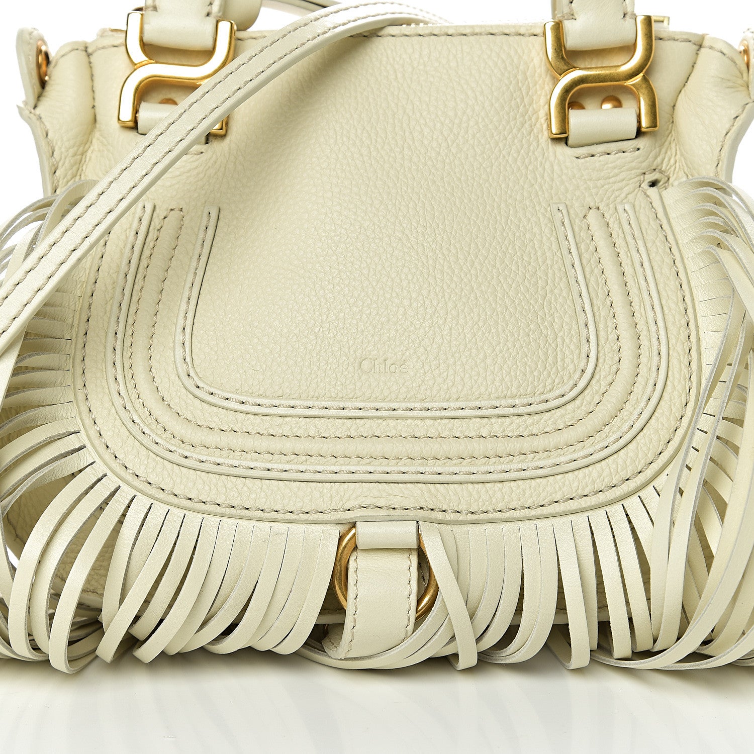 Chloe Shiny Small Grain Calfskin Mini Marcie Multi Fringe Satchel Natural White 12 of 12