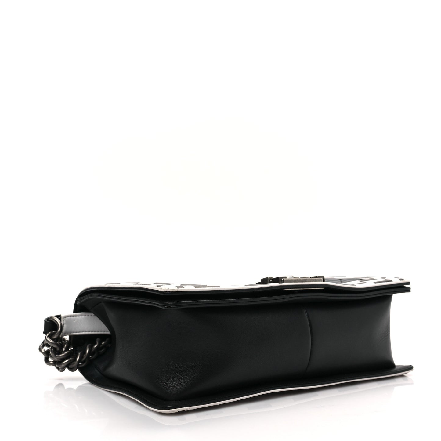 Calfskin Quilted Checkerboard Trim New Medium Boy Flap Black White