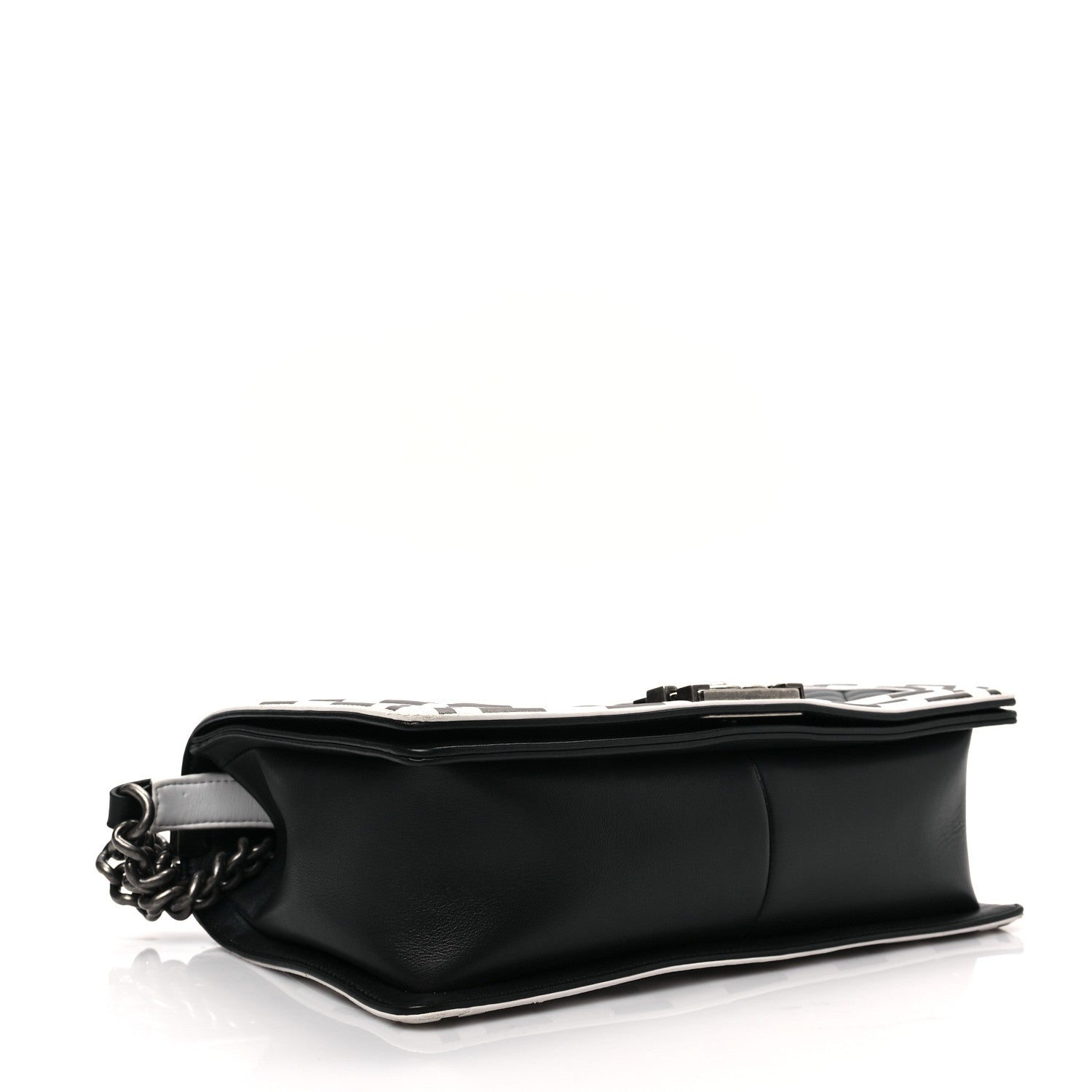 Chanel Calfskin Quilted Checkerboard Trim New Medium Boy Flap Black White 4 of 8