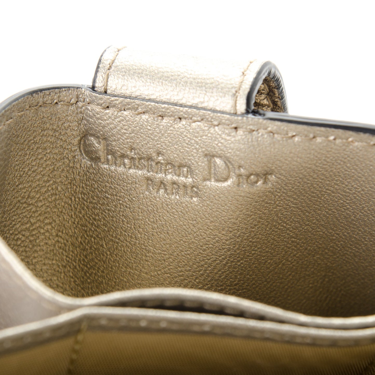 Metallic Grained Calfskin Cannage Lady Dior 5-Gusset Card Holder Gold