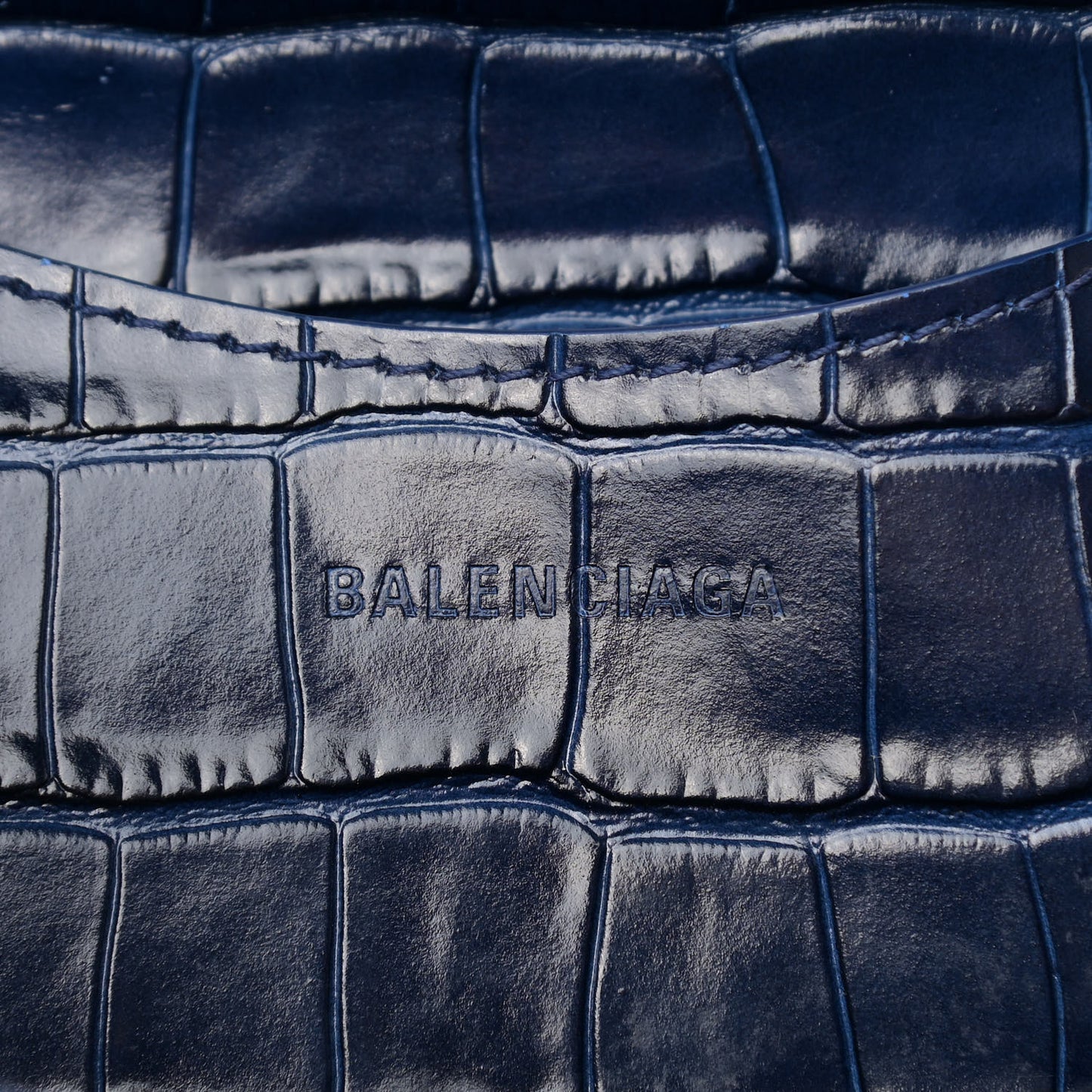 Shiny Supple Calfskin Crocodile Embossed Neo Classic Gold Hardware S City Navy