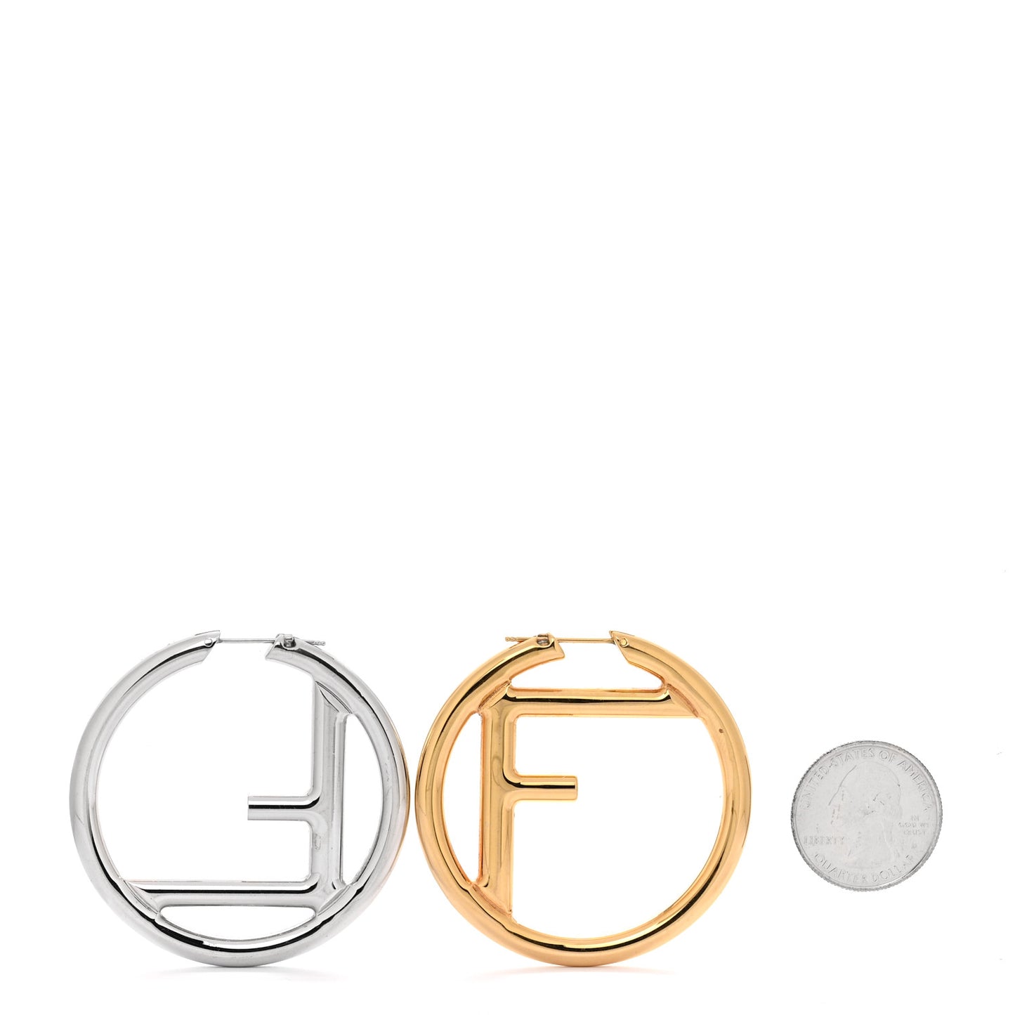 Metal FF Hoop Earrings Gold Silver