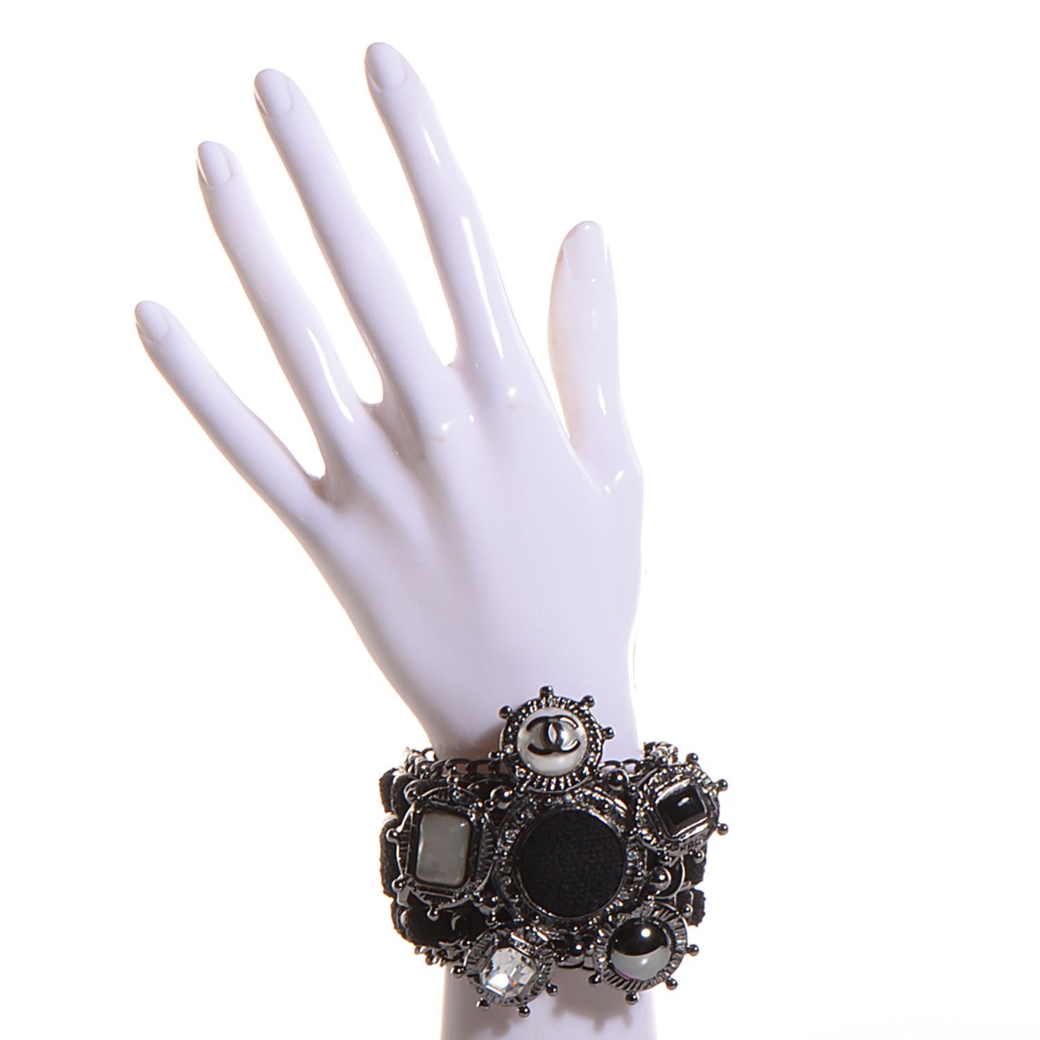 Chanel Tweed Crystal CC Chain Cuff Black 2 of 6