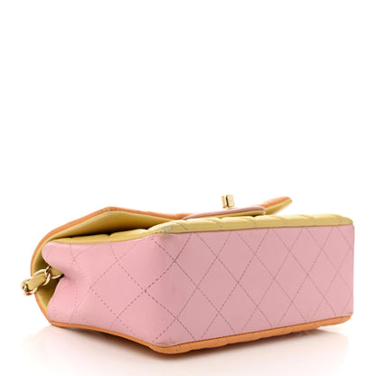 Chanel Lambskin Quilted Tri-color Mini Rectangular Flap Orange Yellow Pink 4 of 14