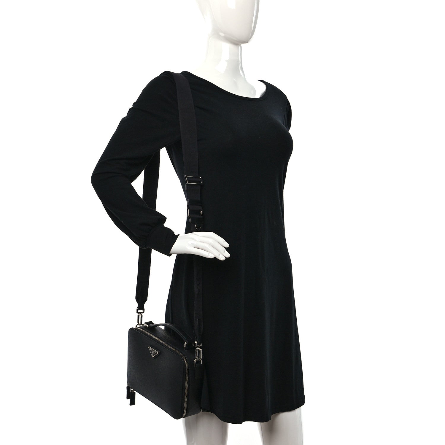 Prada Saffiano Travel Medium Brique Crossbody Bag Black 2 of 11