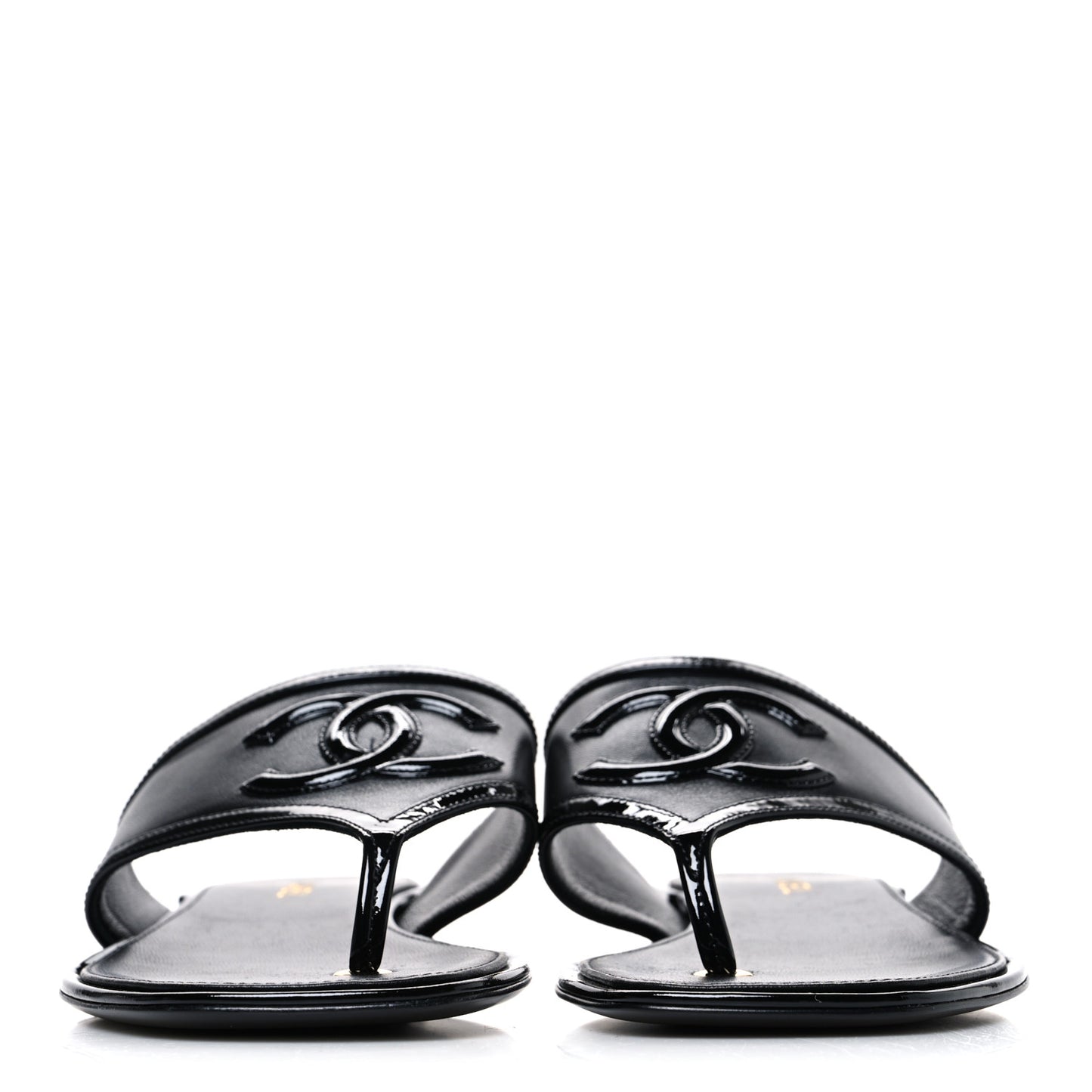 Lambskin Patent Calfskin CC Thong Sandals  37 Black