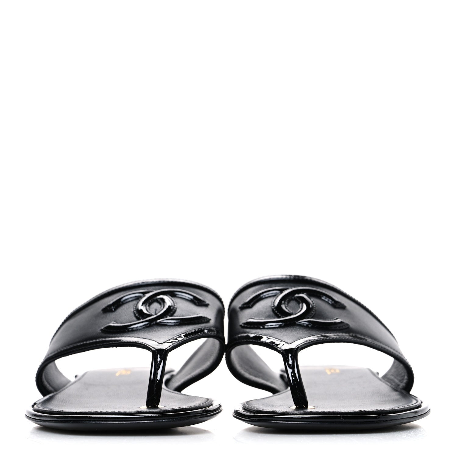 Chanel Lambskin Patent Calfskin CC Thong Sandals  37 Black 3 of 10