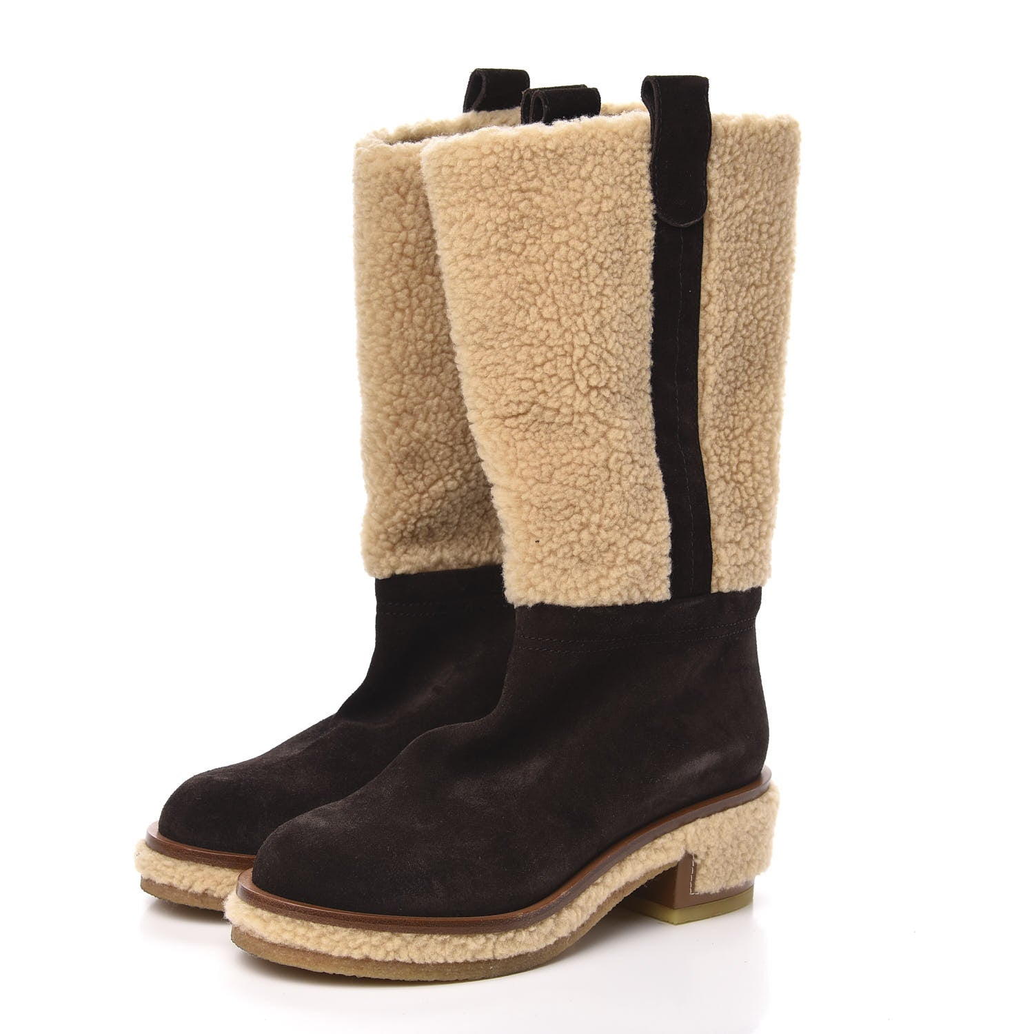 Chanel Shearling Suede Calfskin High Boots 36.5 Brown Beige 3 of 9