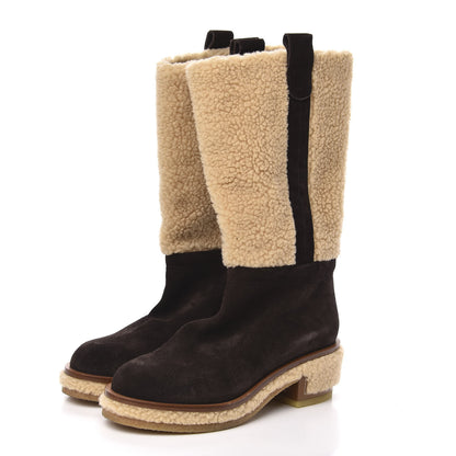 Chanel Shearling Suede Calfskin High Boots 36.5 Brown Beige 3 of 9